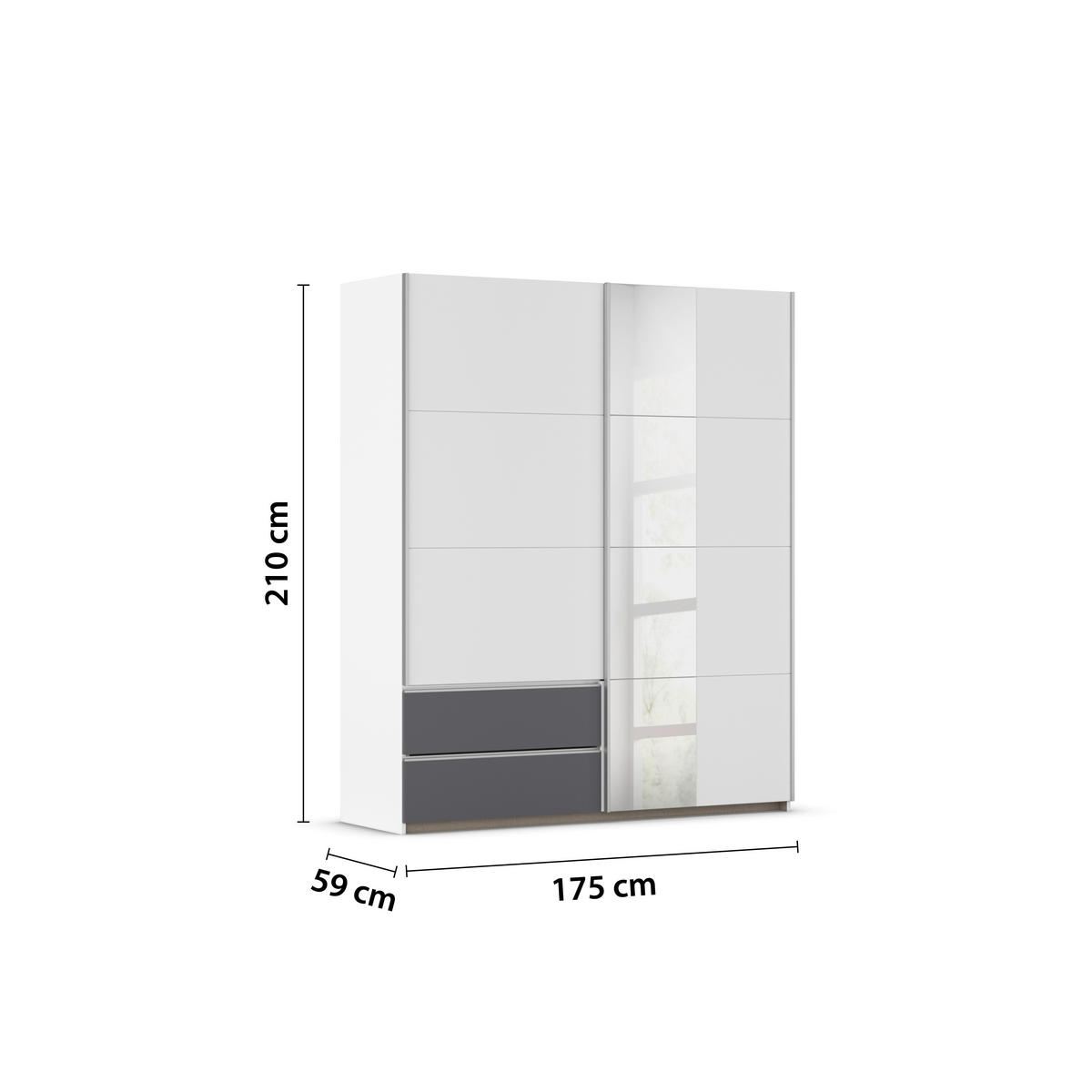 SCHWEBETÜRENSCHRANK in Grau, Weiss  - Weiss/Alufarben, Modern, Holzwerkstoff (175/210/59cm) - Rauch Möbel