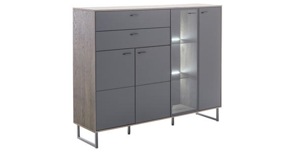 HIGHBOARD Schwarz, Eichefarben 148/118/37 cm - Eichefarben/Anthrazit, Design, Glas/Holz (148/118/37cm) - Novel