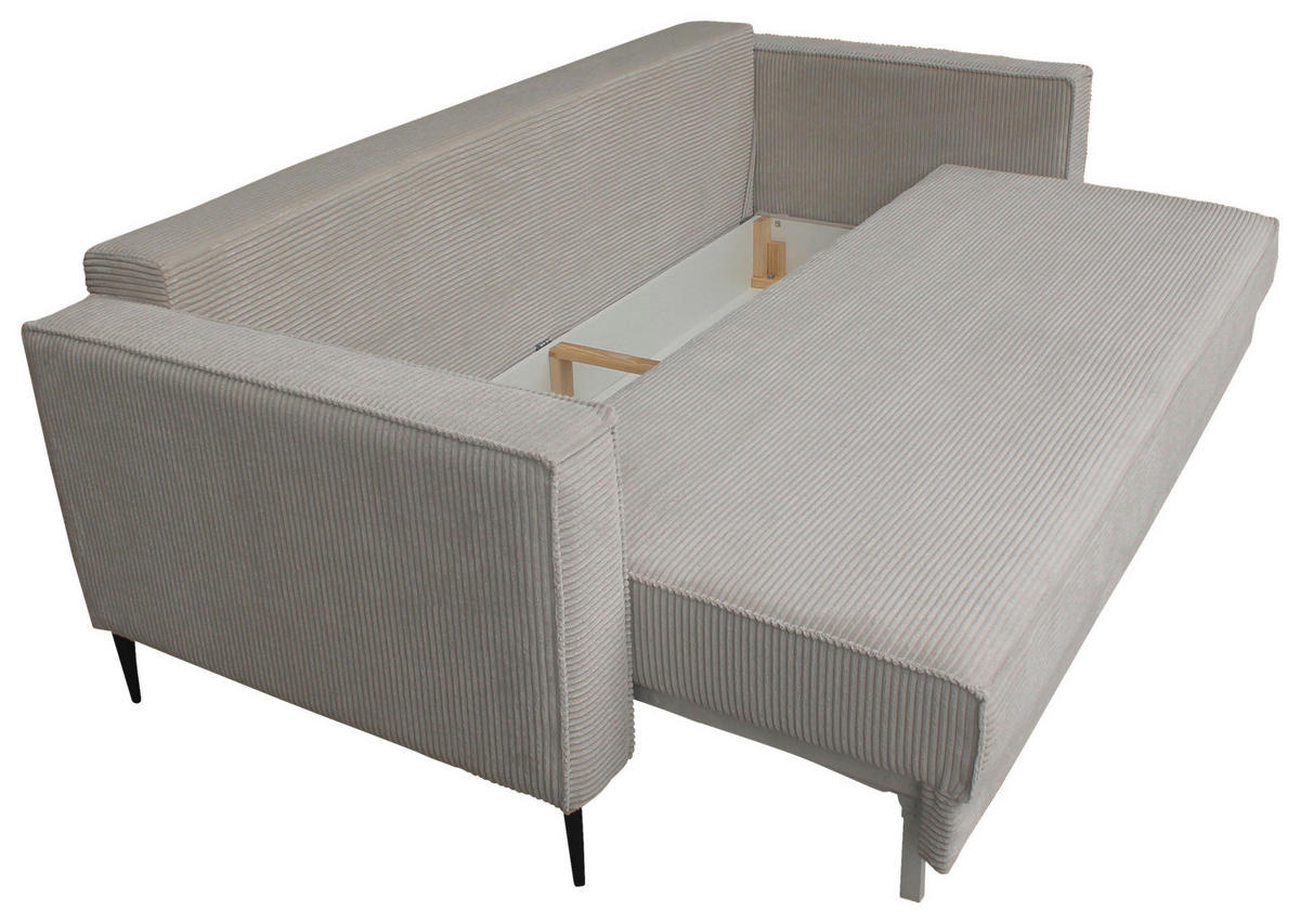 SCHLAFSOFA  mit Liegefunktion, Rücken echt, haustierfreundlicher Bezug Cord Naturfarben  - Schwarz/Naturfarben, KONVENTIONELL, Textil/Metall (222/93/98cm) - Carryhome
