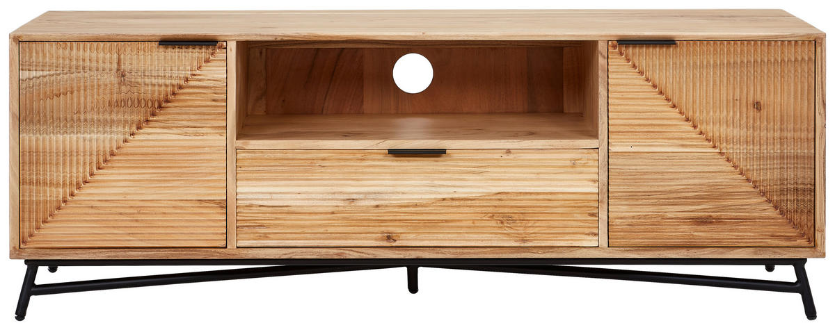 TV-ELEMENT - Schwarz/Akaziefarben, Design, Holz/Metall (145/50/40cm) - Ambia Home