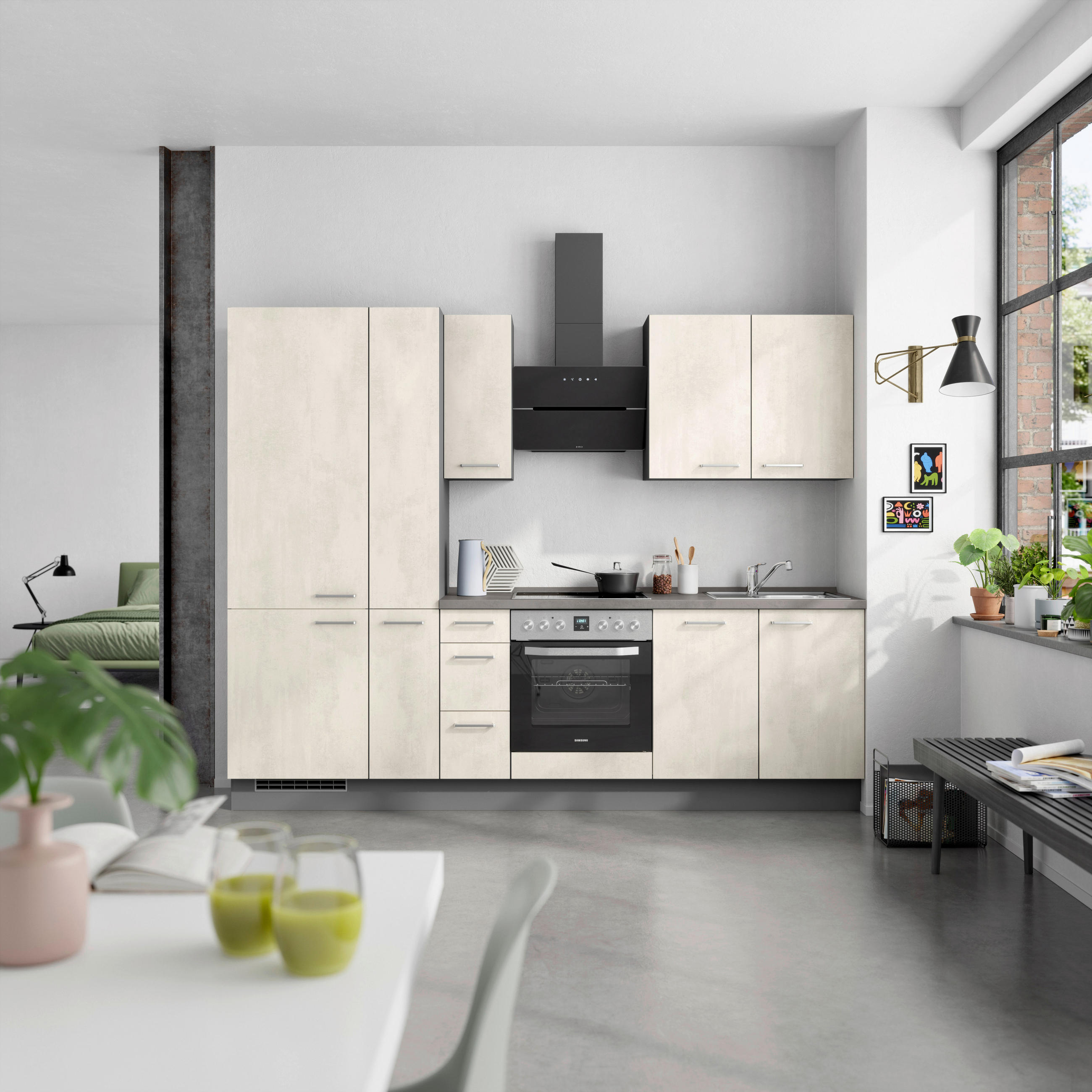 KÜCHENBLOCK Riva 270 cm  in Weiß, Schieferfarben  - Schieferfarben/Edelstahlfarben, MODERN, Holzwerkstoff/Metall (270cm) - Nobilia