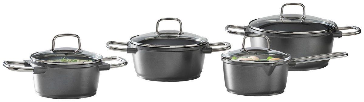 SADA HRNCŮ, 4dílné - barvy stříbra/čiré, Basics, kov/sklo - Homeware Profession.