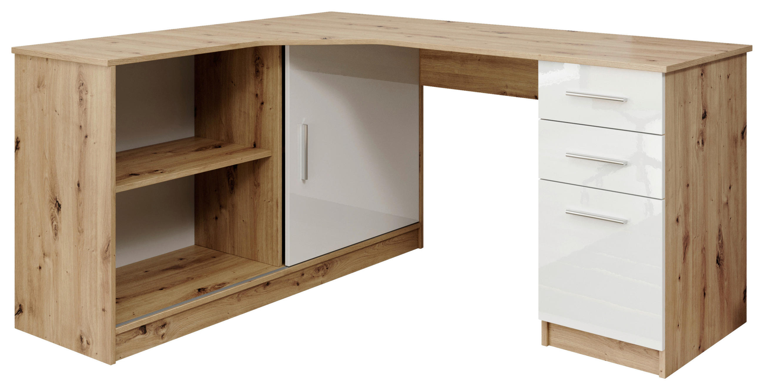 ECKSCHREIBTISCH 120/150/75 cm  in Weiß, Eichefarben  - Eichefarben/Alufarben, KONVENTIONELL, Holzwerkstoff/Kunststoff (120/150/75cm) - Venda