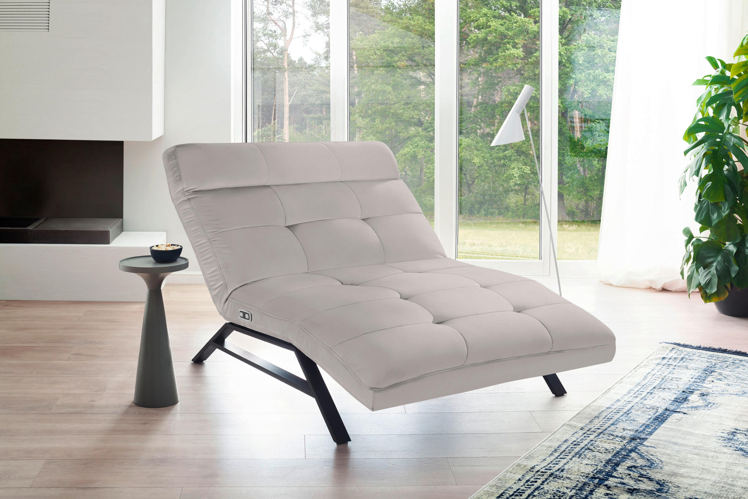 Liege mit motorischer Relaxfkt Echtleder Hellgrau  - Hellgrau/Schwarz, Design, Leder/Metall (120/54-113/158-198cm) - Pure Home Lifestyle