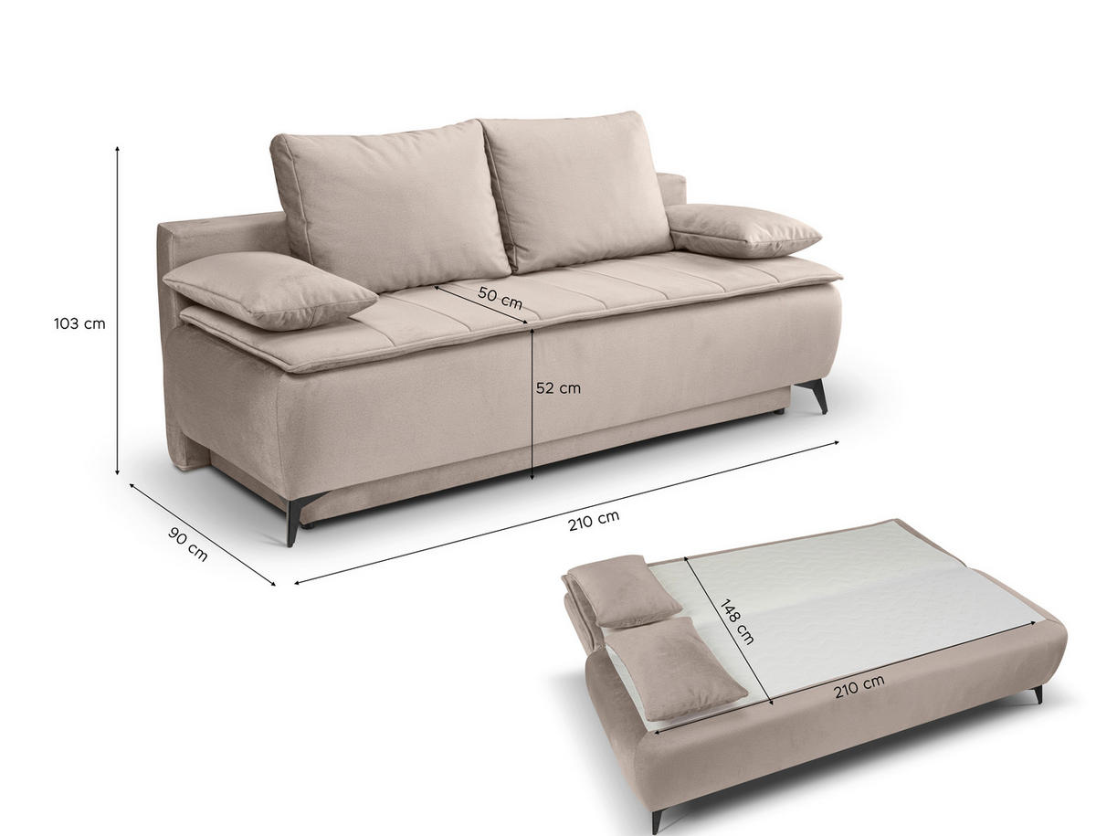 SCHLAFSOFA SENDI  mit Beige  - Beige/Schwarz, Basics, Textil/Metall (210/103/90cm) - MID.YOU