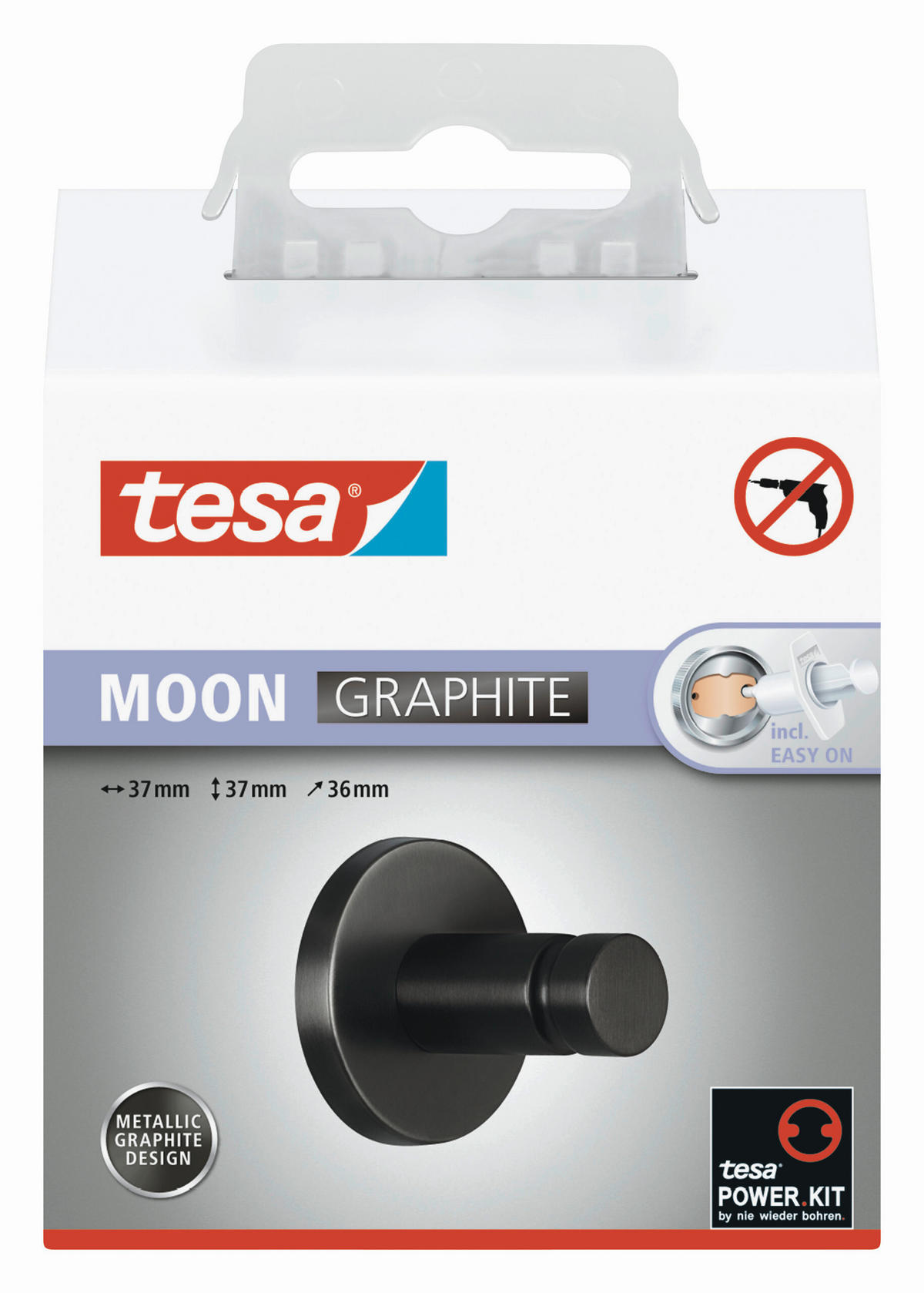 HANDTUCHHAKEN - Graphitfarben, Basics, Metall (3,68/3,68/3,55cm) - Tesa