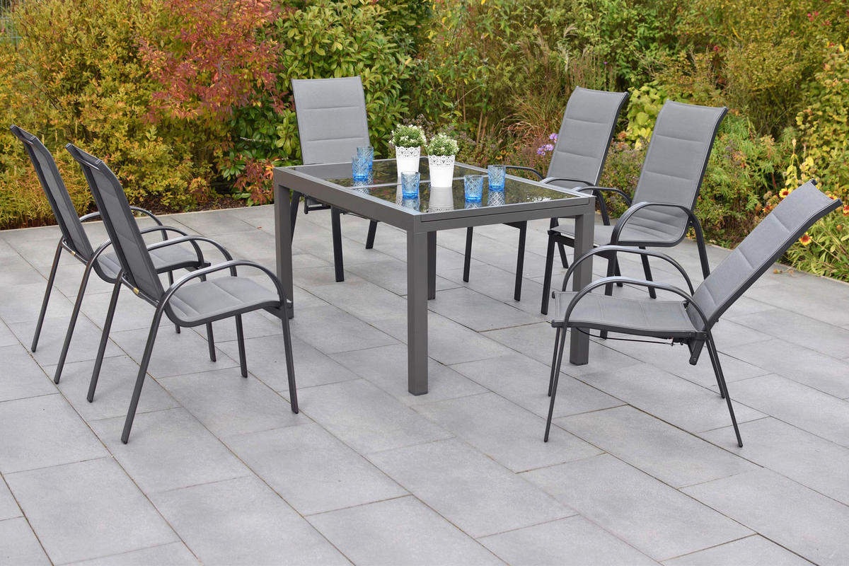 GARTENTISCHGRUPPE  - Graphitfarben/Grau, KONVENTIONELL, Glas/Textil - Gardenson