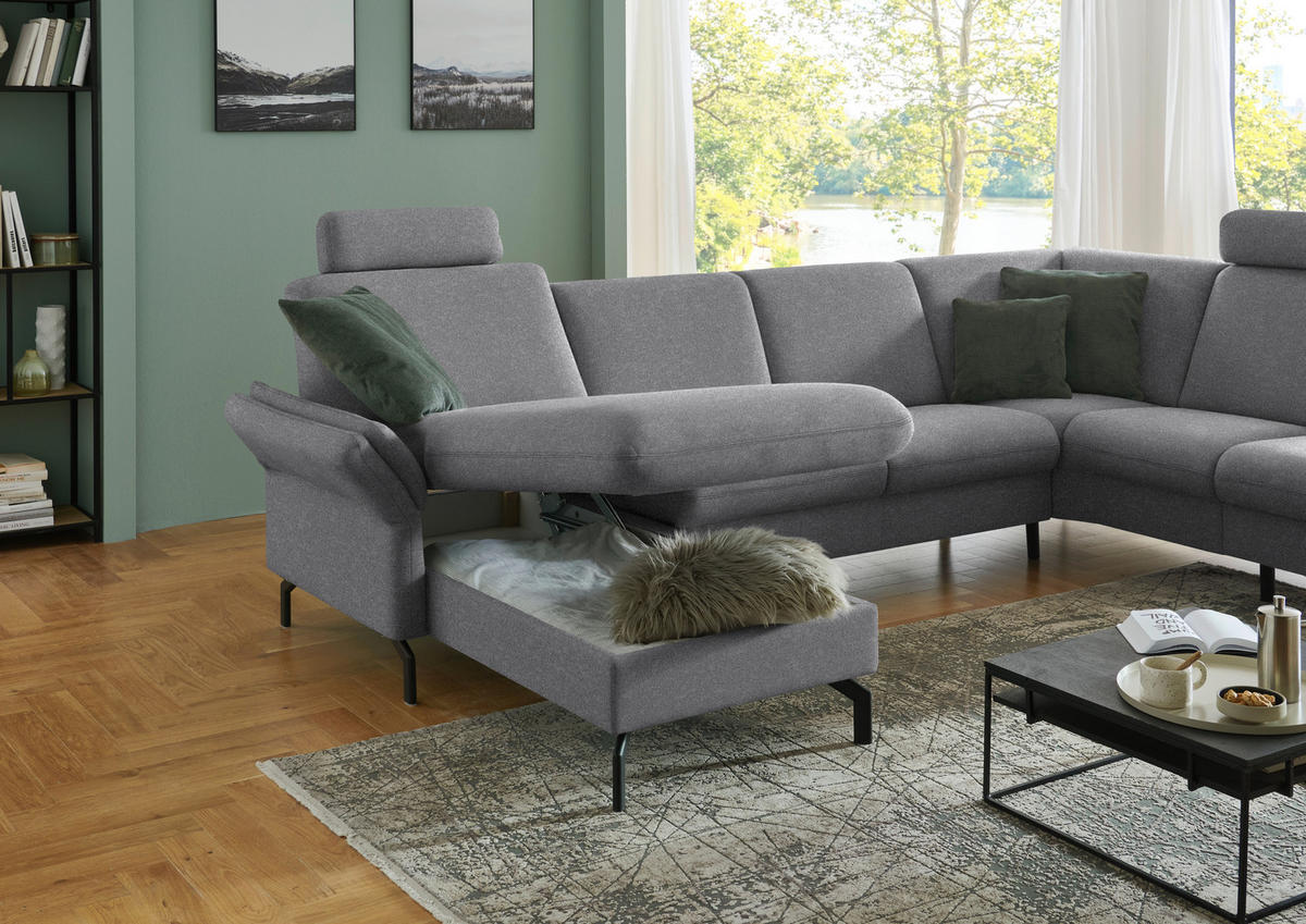 WOHNLANDSCHAFT  in Flachgewebe Grau  - Schwarz/Grau, KONVENTIONELL, Textil/Metall (170/307/190cm) - Beldomo Comfort