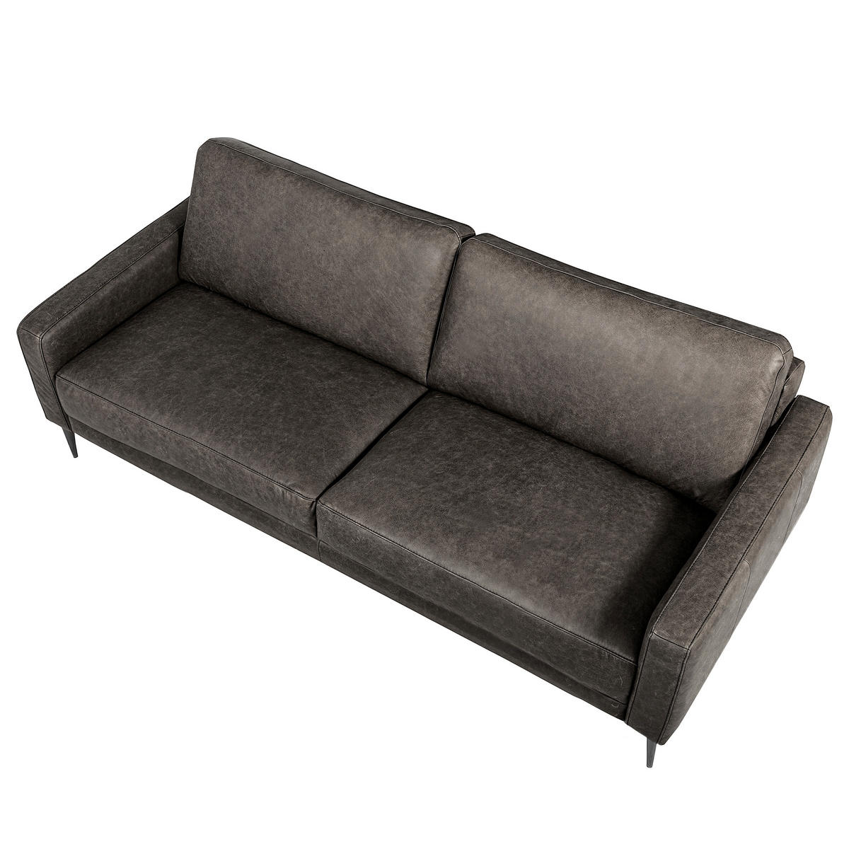 3-SITZER-SOFA SPRING in Lederlook Echtleder Dunkelgrau  - Dunkelgrau/Schwarzchrom, Design, Leder/Textil (187/85/92cm) - Livetastic