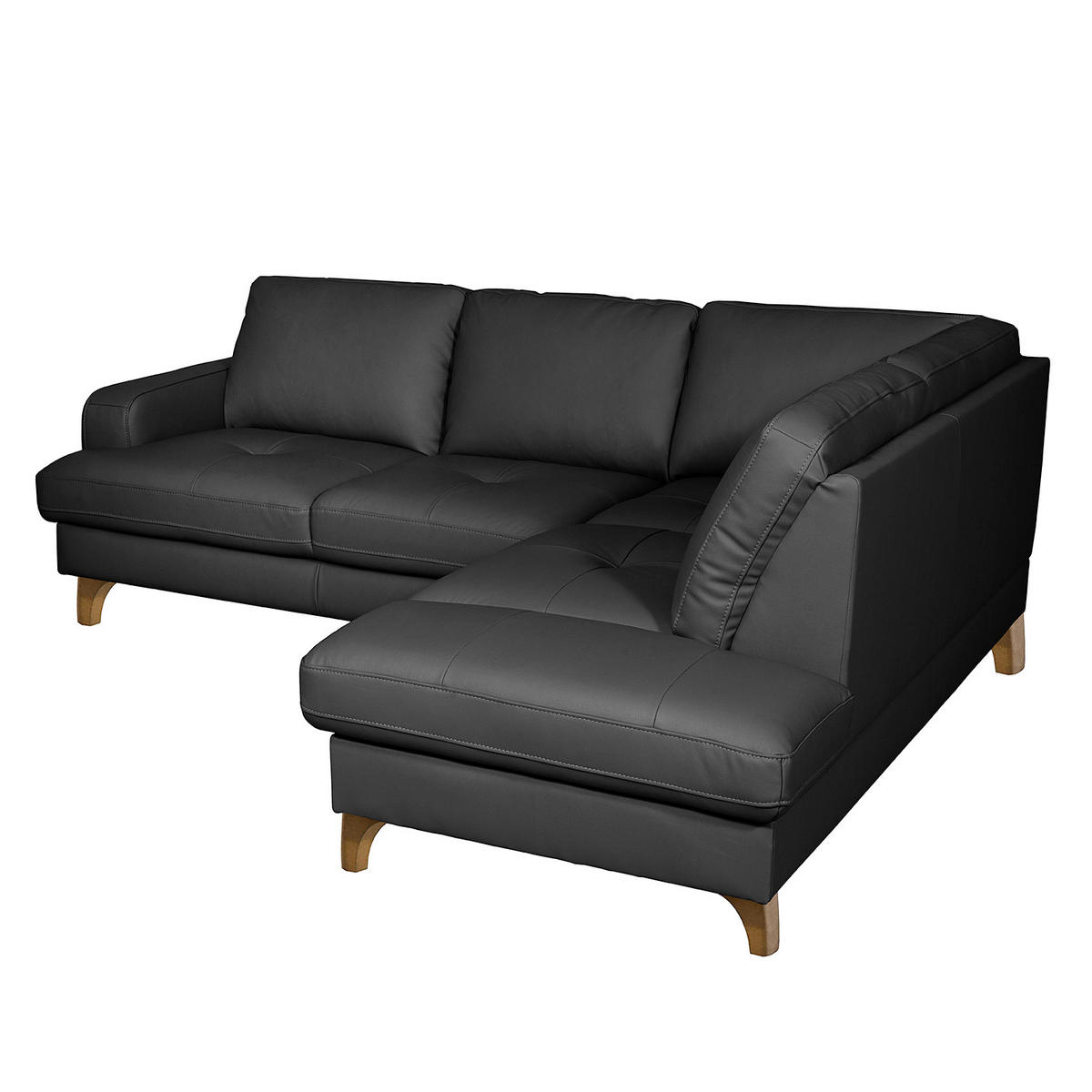 ECKSOFA Lederlook Echtleder Schwarz  - Buchefarben/Schwarz, Design, Leder/Holz (234/190cm) - Livetastic