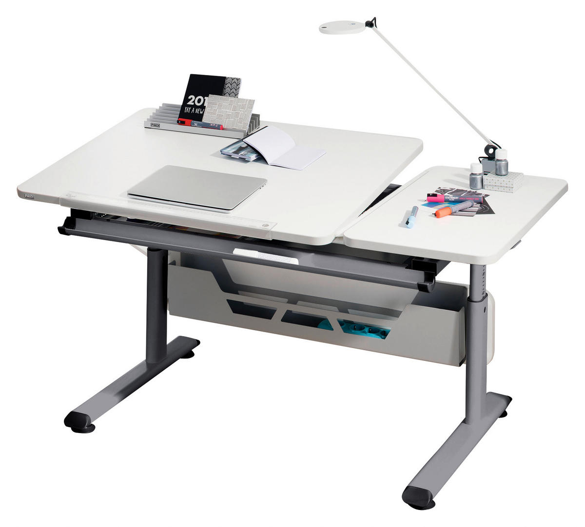 JUGENDSCHREIBTISCH 130/70/53-79 cm  - Silberfarben/Weiß, Basics, Holzwerkstoff/Metall (130/70/53-79cm) - Paidi