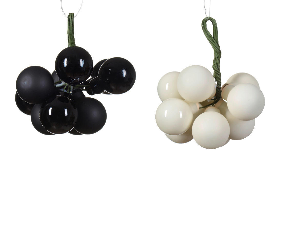 SET KROGLIC ZA BOŽIČNO JELKO - črna/bela, Basics, steklo (2cm)