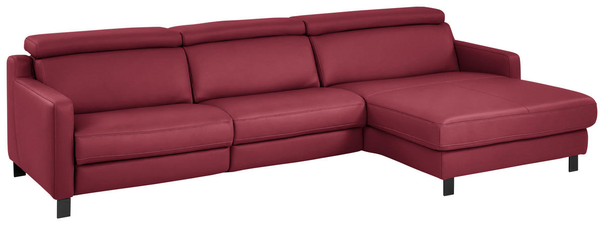 ECKSOFA in Echtleder Bordeaux  - Bordeaux/Schwarz, Design, Leder/Metall (291/176cm) - Valdera
