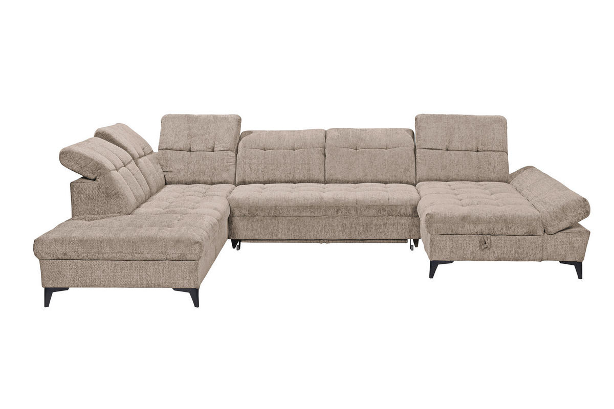 WOHNLANDSCHAFT Mikrovelours Beige  - Beige/Schwarz, Modern, Kunststoff/Textil (245/348/168cm) - MID.YOU