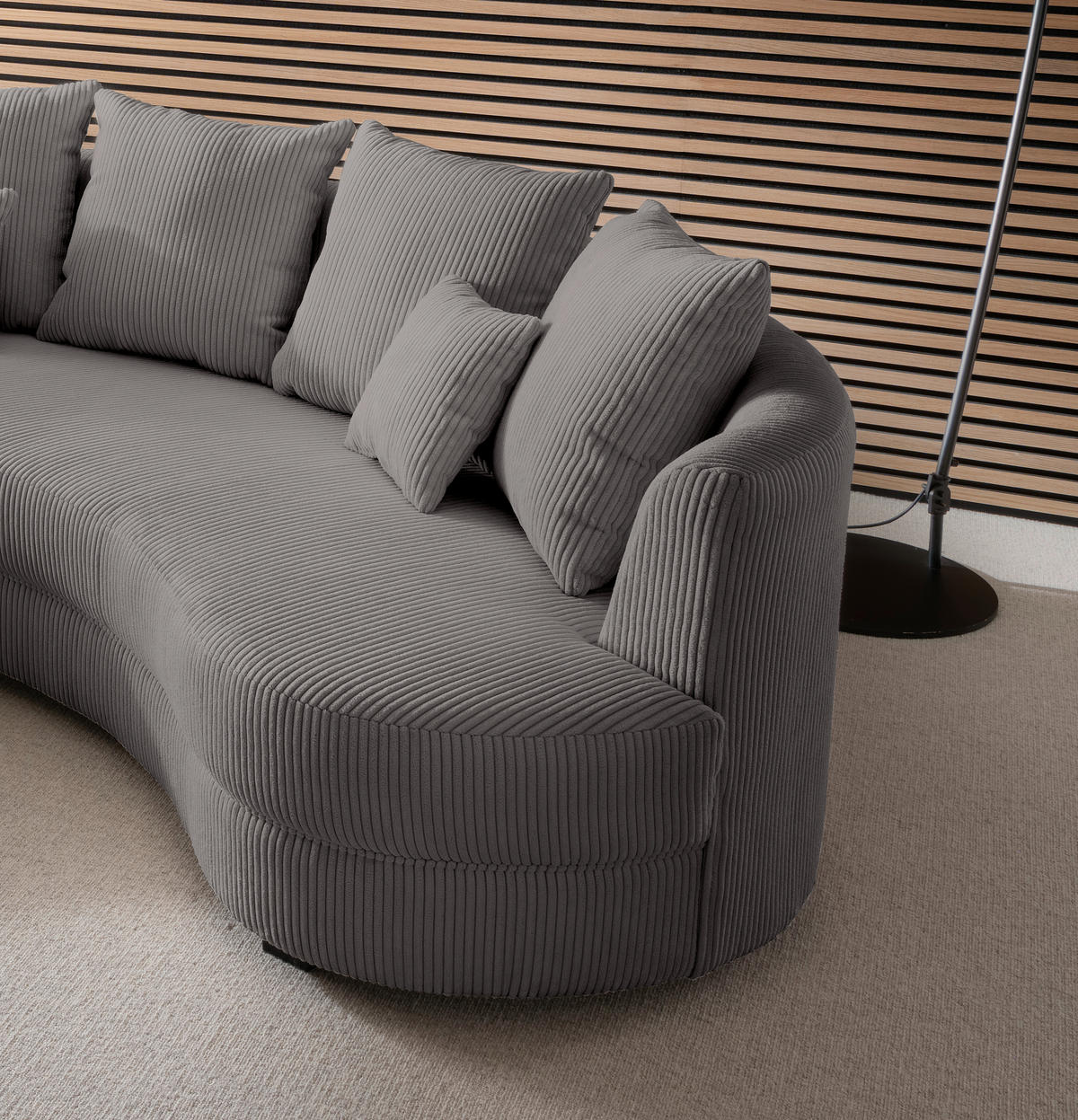 Wohnlandschaft inkl. Hocker Grau Cord  - Schwarz/Grau, Design, Kunststoff/Textil (160/300cm) - Livetastic