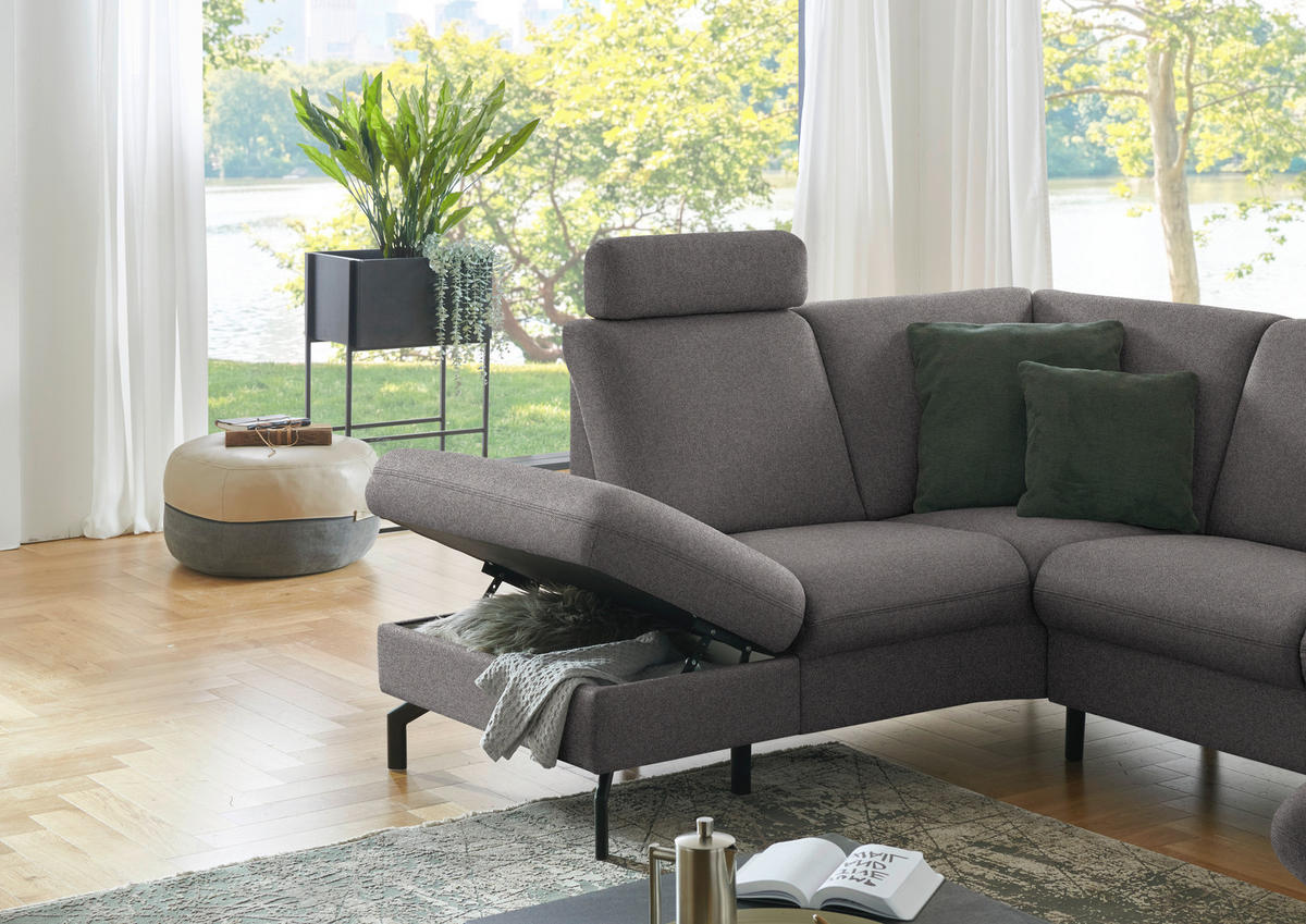 WOHNLANDSCHAFT Flachgewebe Dunkelbraun  - Dunkelbraun/Schwarz, Konventionell, Textil/Metall (190/307/170cm) - Beldomo Comfort