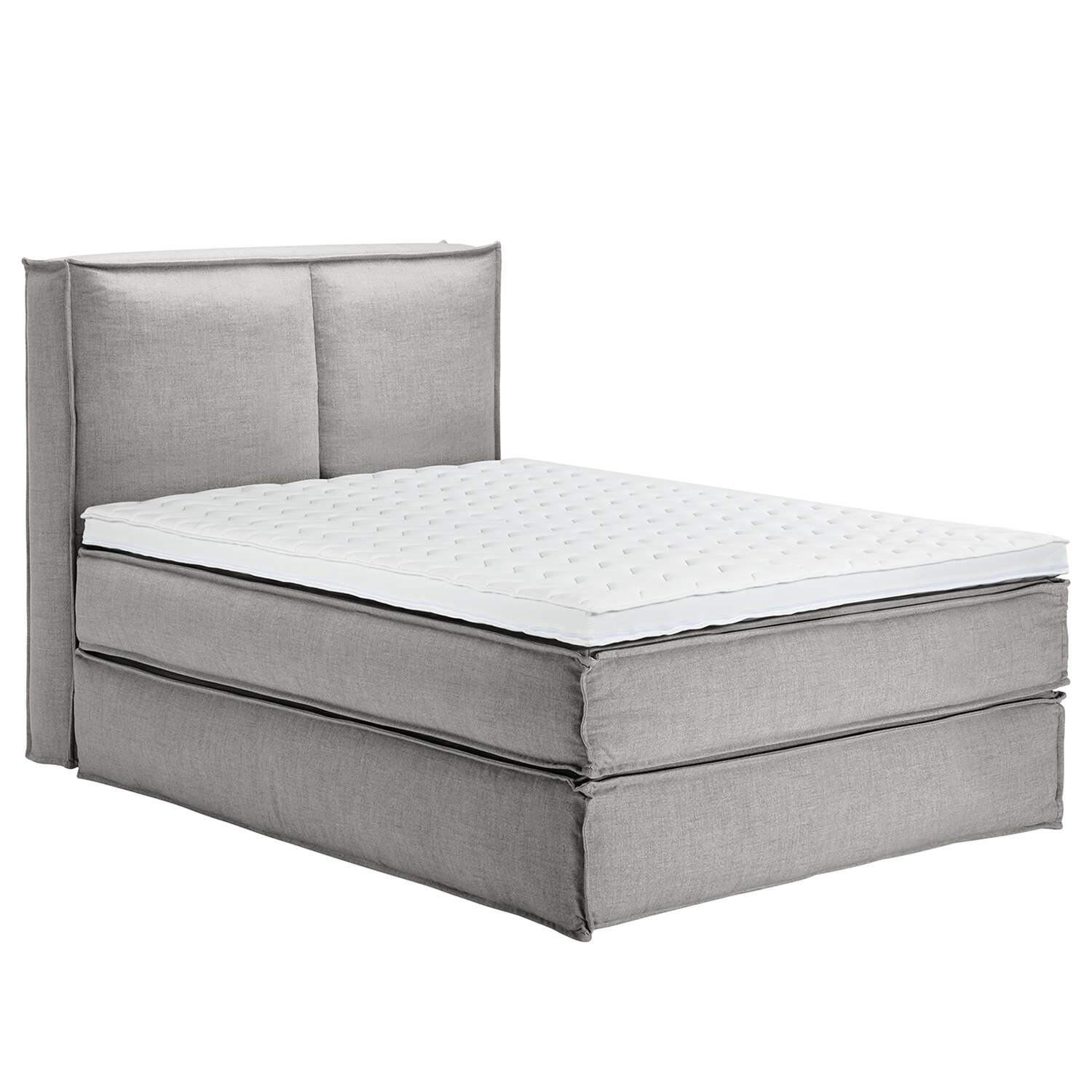 Thumbnail - home24 Boxspringbett Kinx, Hellgrau, Textil, H3, 7-Zonen, Höhe ca. 24 cm, 160x220 cm, gepolstertes Kopfteil, Topper durc...