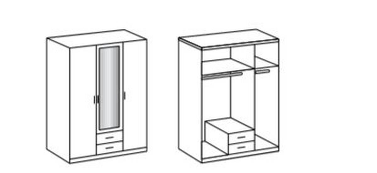 DREHTÜRENSCHRANK 135/199,5/58 cm 3-türig Weiß  - Alufarben/Weiß, KONVENTIONELL, Glas/Holzwerkstoff (135/199,5/58cm) - MID.YOU