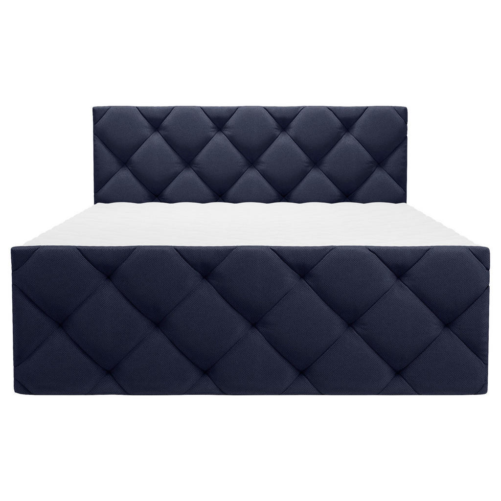 Thumbnail - Carryhome Boxbett, Dunkelblau, Textil, H3, Höhe ca. 20 cm, 180x200 cm, Bettkasten, gepolstertes Kopfteil, Topper durchge...