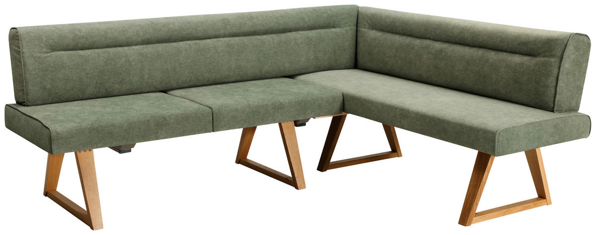 ECKBANK 230/170 cm Samt Grün Asteiche massiv   - Eichefarben/Grün, KONVENTIONELL, Holz/Textil (230/170cm) - Moderano