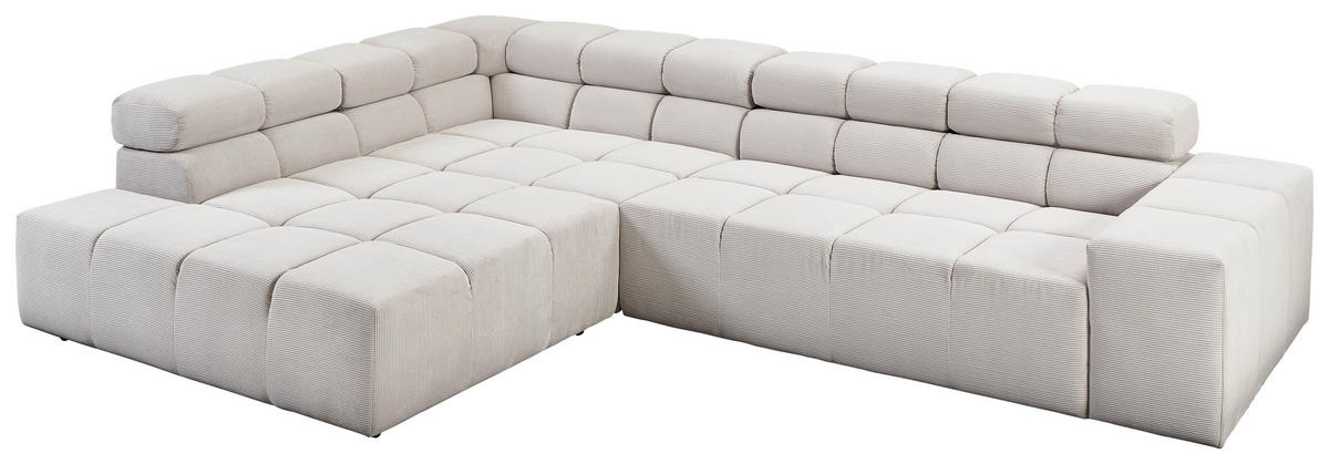ECKSOFA in Cord Silberfarben, Hellgrau  215/319 cm  - Silberfarben/Hellgrau, Design, Kunststoff/Textil (215/319cm) - Hom`in