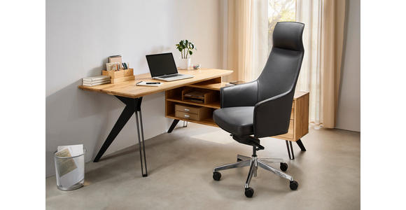 ECKSCHREIBTISCH 160/160/75 cm  in Eichefarben  - Eichefarben/Schwarz, Natur, Holz/Metall (160/160/75cm) - Linea Natura