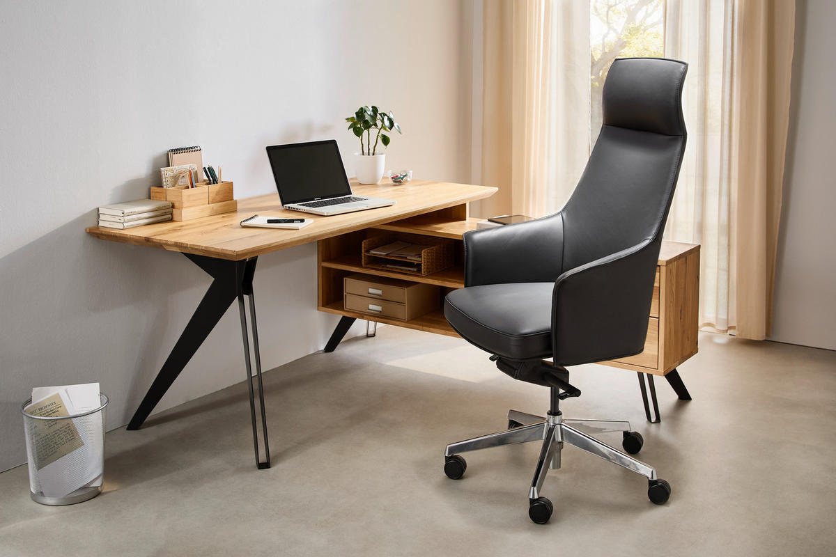 ECKSCHREIBTISCH 160/160/75 cm  in Eichefarben  - Eichefarben/Schwarz, Natur, Holz/Metall (160/160/75cm) - Linea Natura