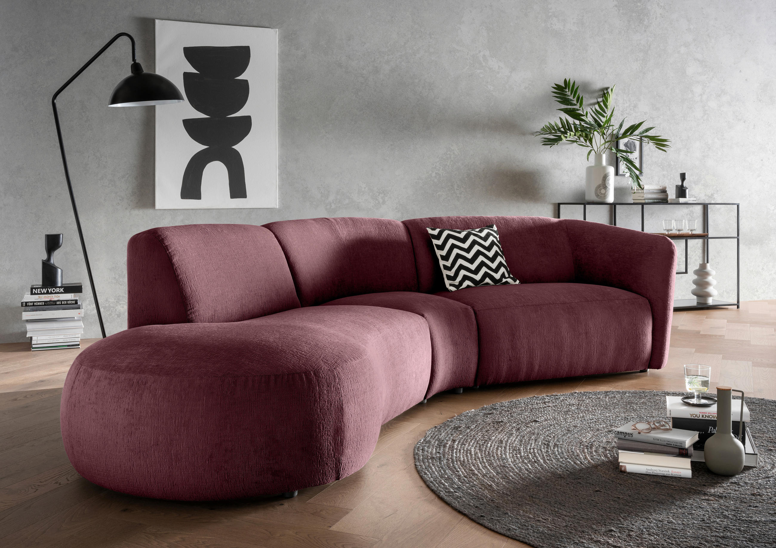 ECKSOFA in Mikrofaser Bordeaux  - Bordeaux/Schwarz, Modern, Kunststoff/Textil (182/276cm) - Livetastic