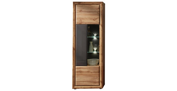 VITRINE in Eichefarben, Grau - Chromfarben/Eichefarben, KONVENTIONELL, Glas/Holzwerkstoff (68/202/37cm) - Cantus