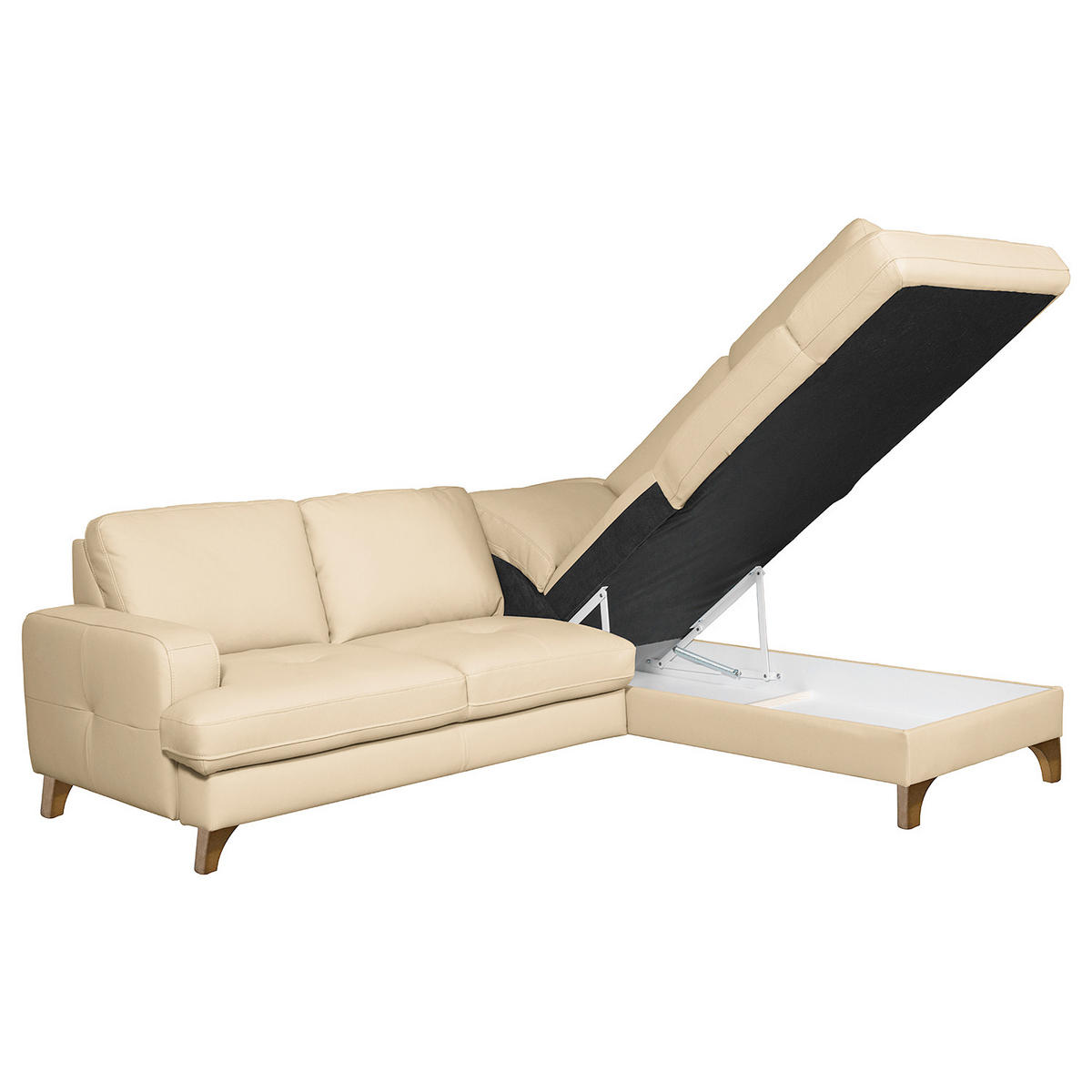 ECKSOFA Lederlook Echtleder Beige  - Beige/Buchefarben, Design, Leder/Holz (234/190cm) - Livetastic