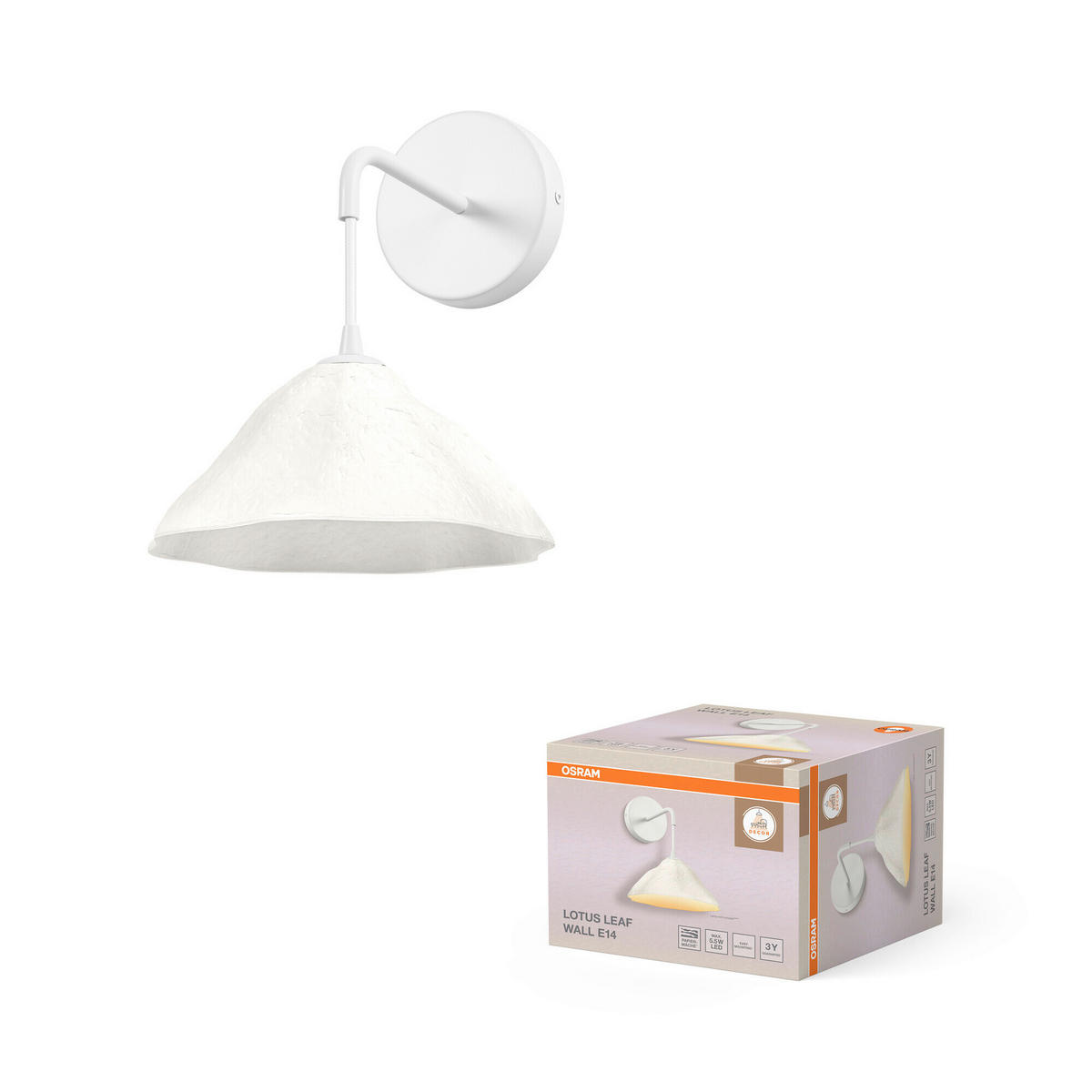 WANDLEUCHTE 21.9/27.2/26 cm   - Basics, Papier/Metall (21.9/27.2/26cm) - Osram