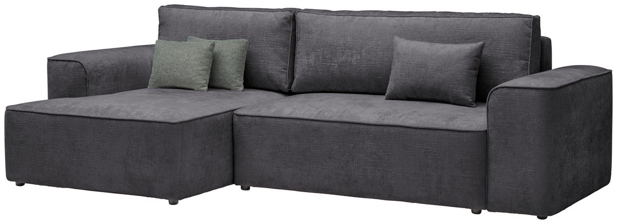 ECKSOFA in Plüsch Dunkelgrau  - Dunkelgrau/Blaugrau, Design, Kunststoff/Textil (152/288cm) - Xora