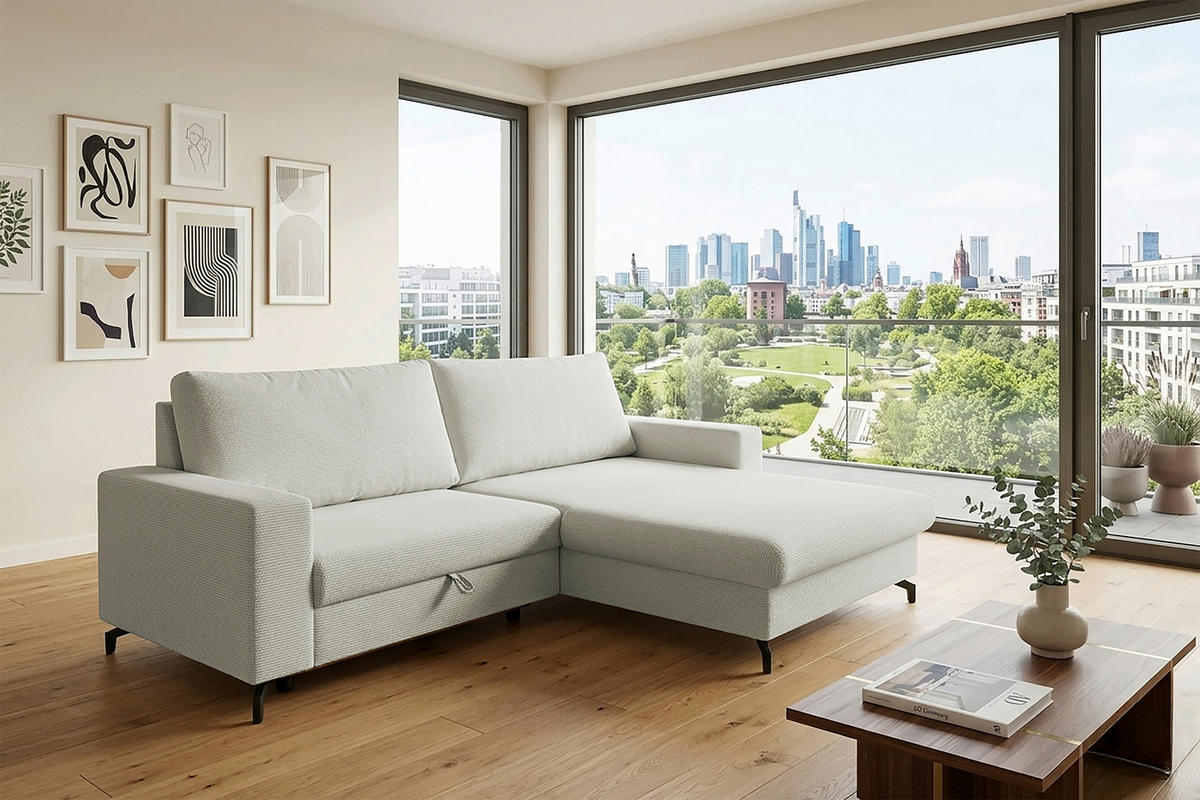 ECKSOFA CLARA Creme Rückenkissen, Bettkasten, Liegefläche im Originalstoff  - Creme, MODERN, Textil (240/177cm) - P & B