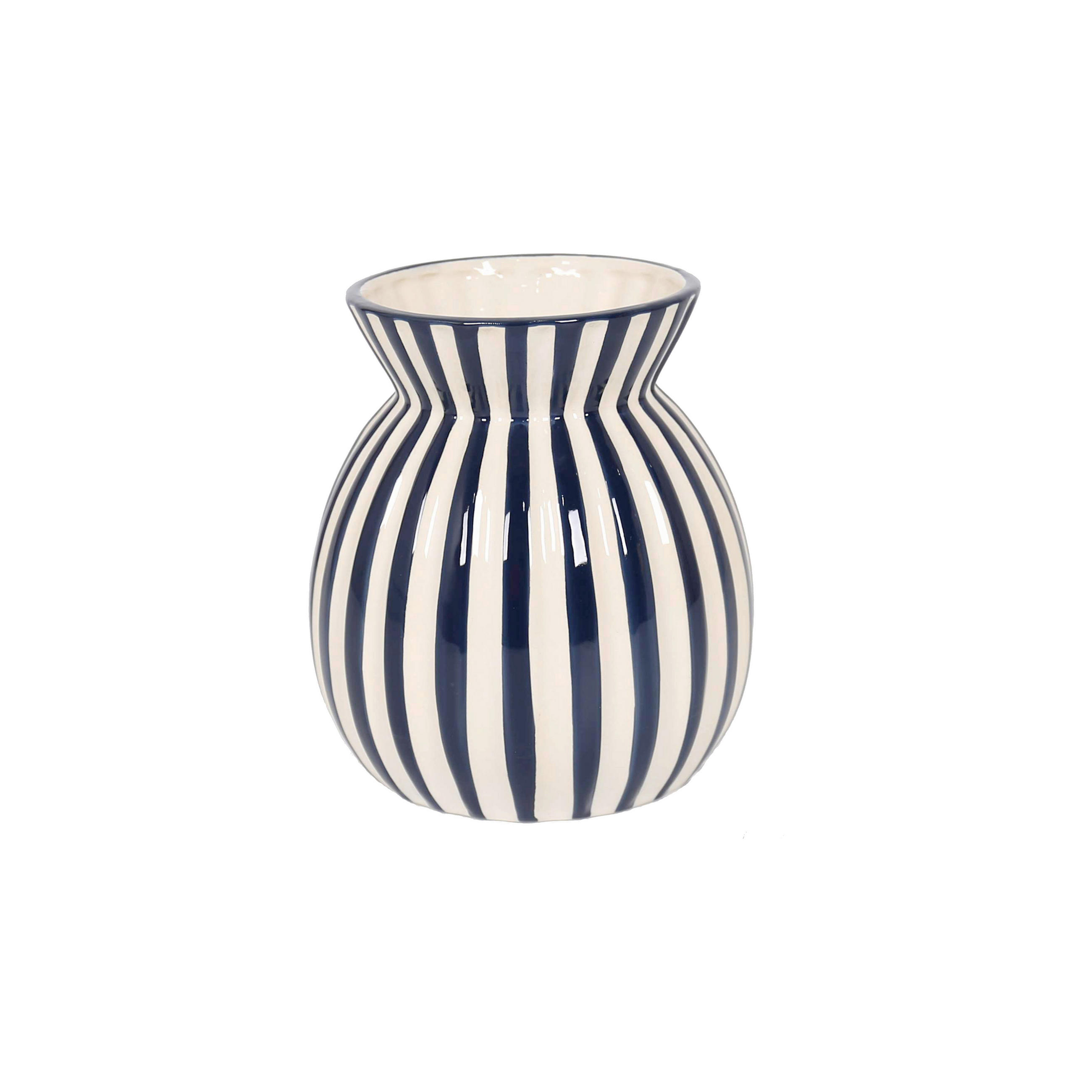 VASE 19 cm  - Weiß/Dunkelblau, LIFESTYLE, Keramik (16,5/19cm) - Ambia Home
