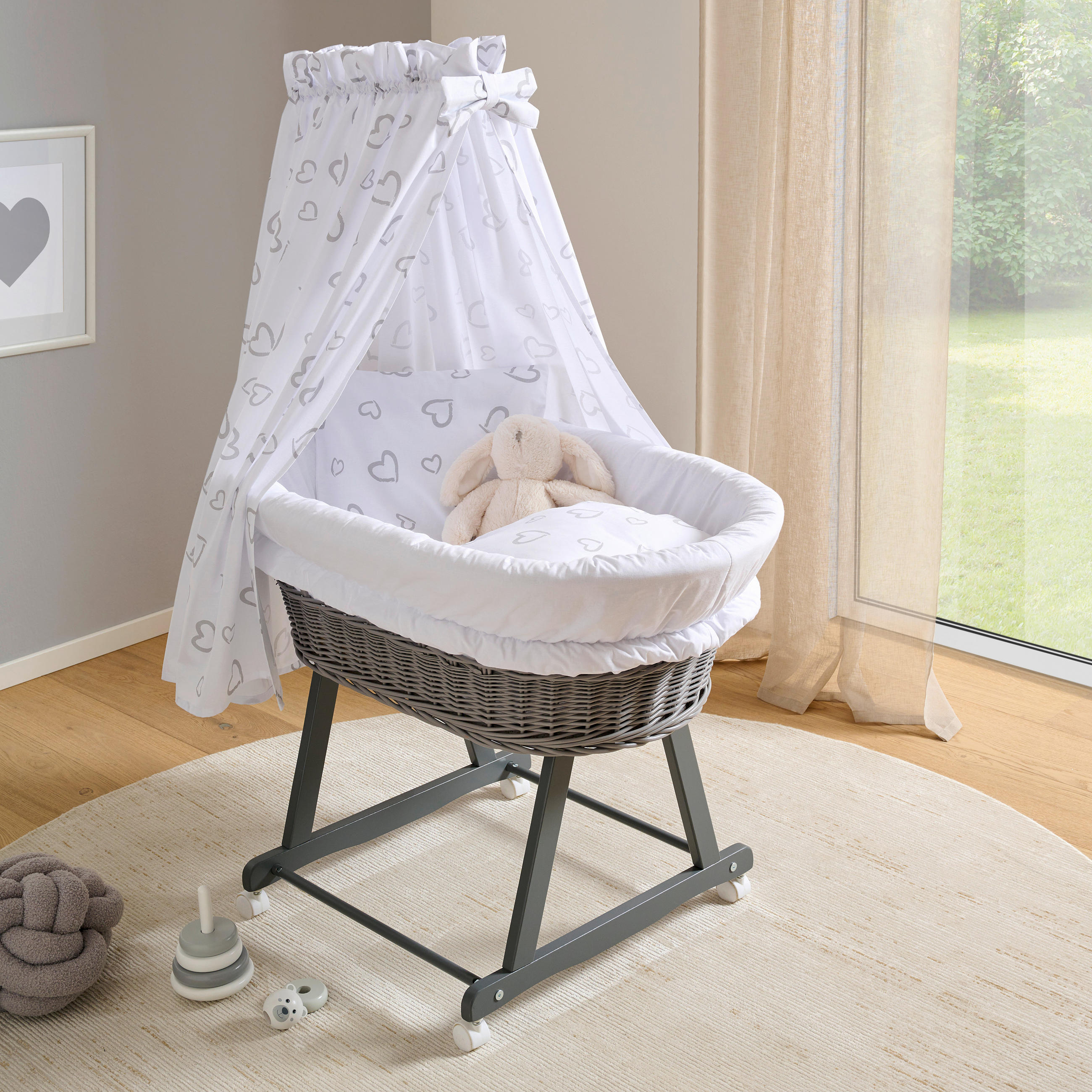 STUBENWAGEN-KOMPLETTSET  91/60/73 cm  - Weiß/Grau, Basics, Holz/Textil (91/60/73cm) - My Baby Lou