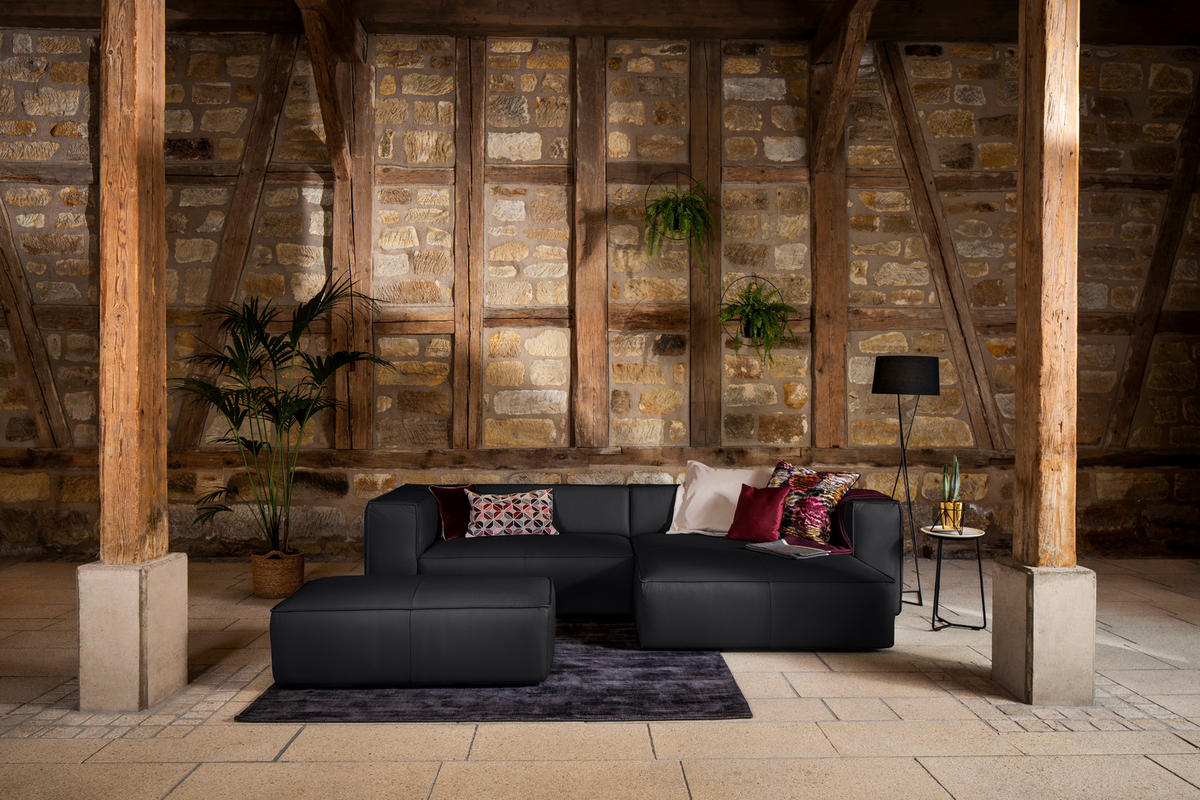 ECKSOFA in Echtleder Schwarz  300/164 cm  - Schwarz, MODERN, Leder/Kunststoff (300/164cm) - W.Schillig