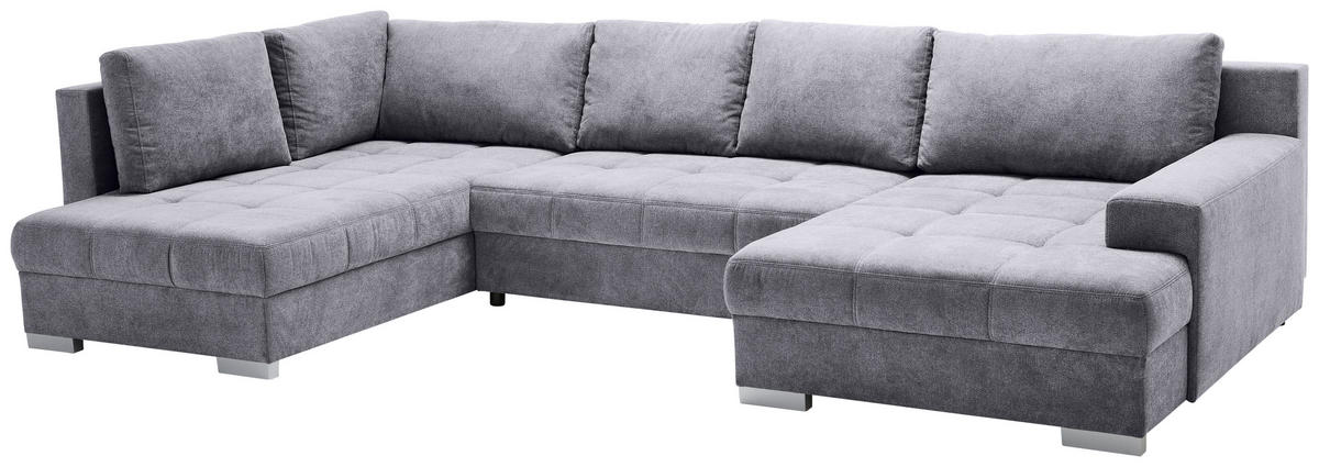 WOHNLANDSCHAFT in Velours Grau  - Chromfarben/Grau, Konventionell, Kunststoff/Textil (198/363/170cm) - Hom`in
