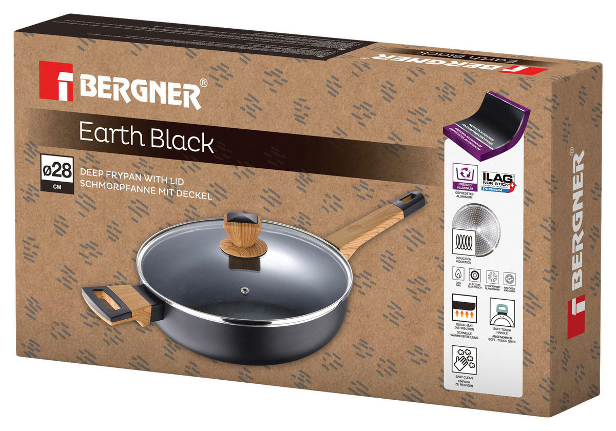 BRATPFANNE BERGNER EARTH BLACK  - Hellbraun/Schwarz, Basics, Glas/Holz (28/7,5cm)