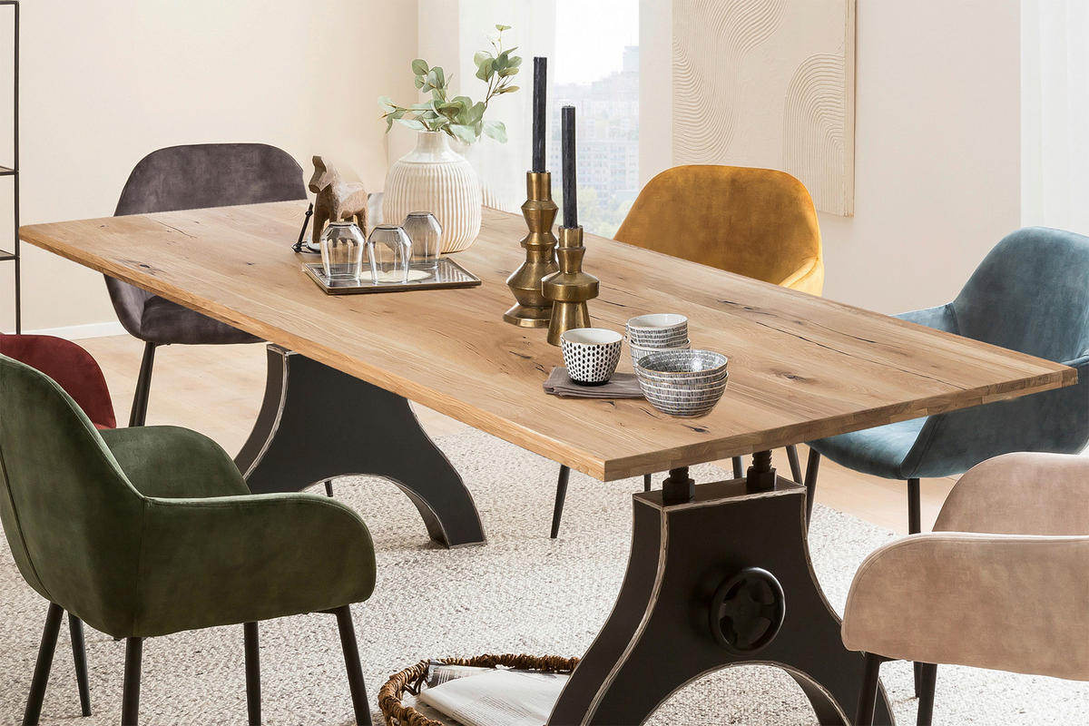 ESSTISCH 180/100/74 cm Echtholz  Holz, Metall rechteckig Naturfarben, Schwarz  - Schwarz/Naturfarben, MODERN, Holz/Metall (180/100/74cm) - MID.YOU