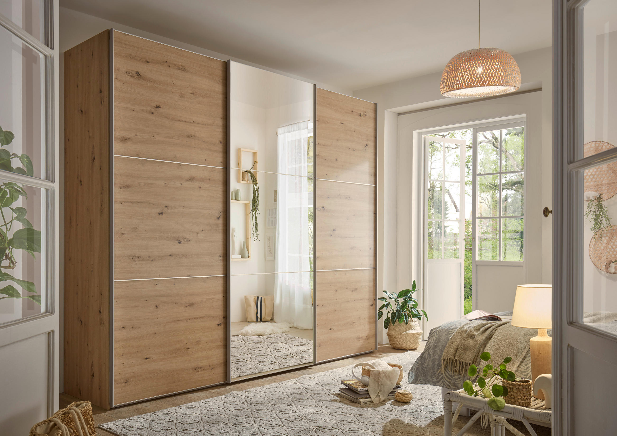 SCHWEBETÜRENSCHRANK 298/222/68 cm 3-türig Eiche Artisan  - Alufarben/Eiche Artisan, Holzwerkstoff/Metall (298/222/68cm) - Moderano