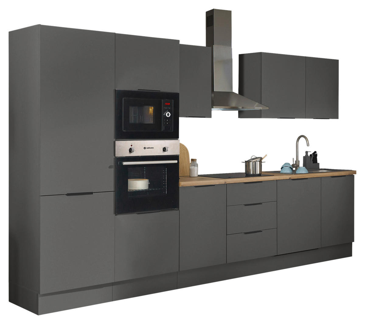 KÜCHENBLOCK   in Graphitfarben  - Schwarz/Graphitfarben, Basics, Holzwerkstoff/Metall (340/211/60cm) - Carryhome