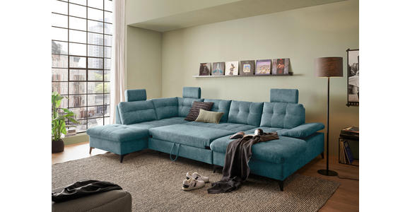 WOHNLANDSCHAFT Blau Webstoff  - Blau/Schwarz, KONVENTIONELL, Kunststoff/Textil (218/324/170cm) - Carryhome