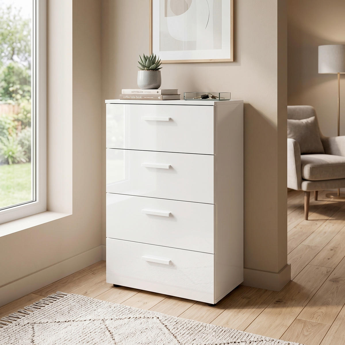 KOMMODE Marbella Typ 5, 44/91/32 cm, 4 Schublade(n)  - Weiß Hochglanz/Schwarz, MODERN, Holzwerkstoff/Kunststoff (44/91/32cm) - MID.YOU