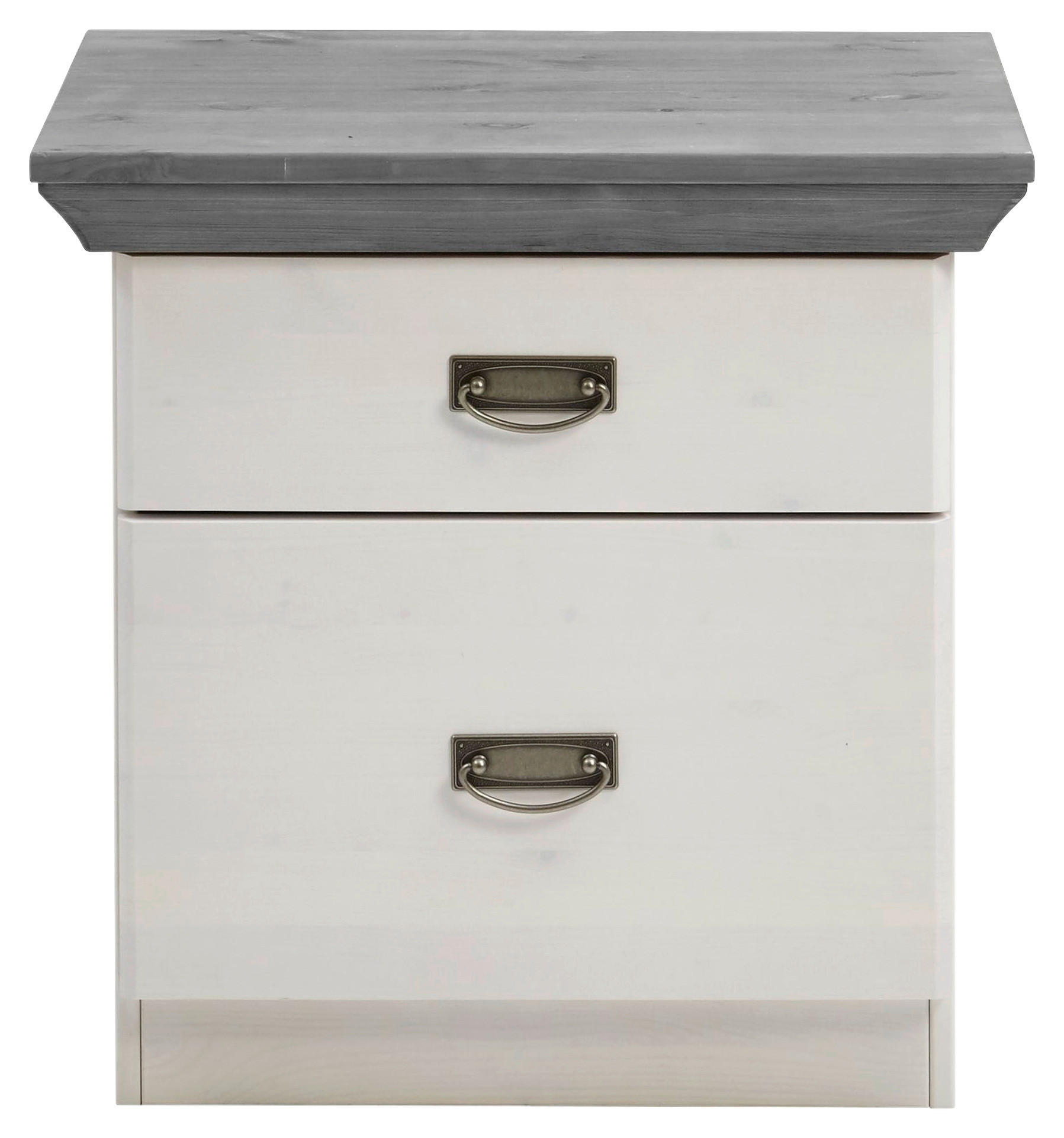 NACHTSCHRANK 58/57/48 cm Kiefer massiv  - Silberfarben/Weiß, ROMANTIK / LANDHAUS, Holz/Metall (58/57/48cm) - Boxxx