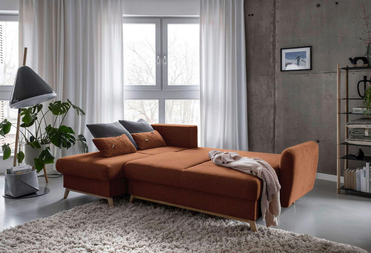 Colțar, textil, teracotă, 157/235 cm - teracotă/culoare natur, lemn/textil (157/235cm) - MID.YOU