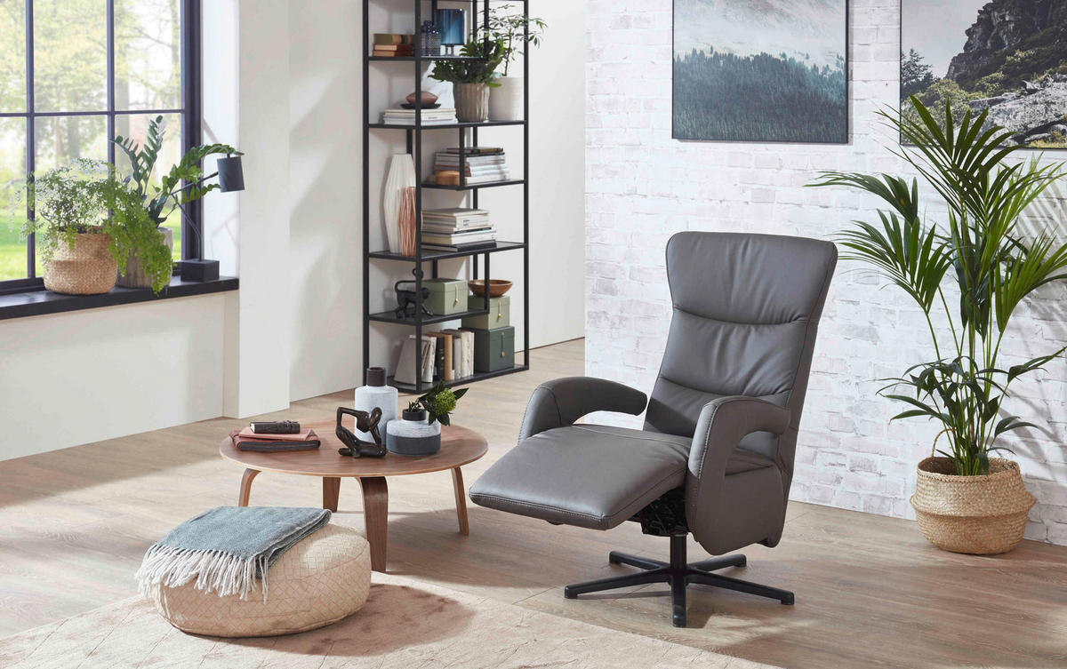 RELAXSESSEL in Leder Grau  - Grau, Design, Leder/Metall (67/108/77cm) - Cantus