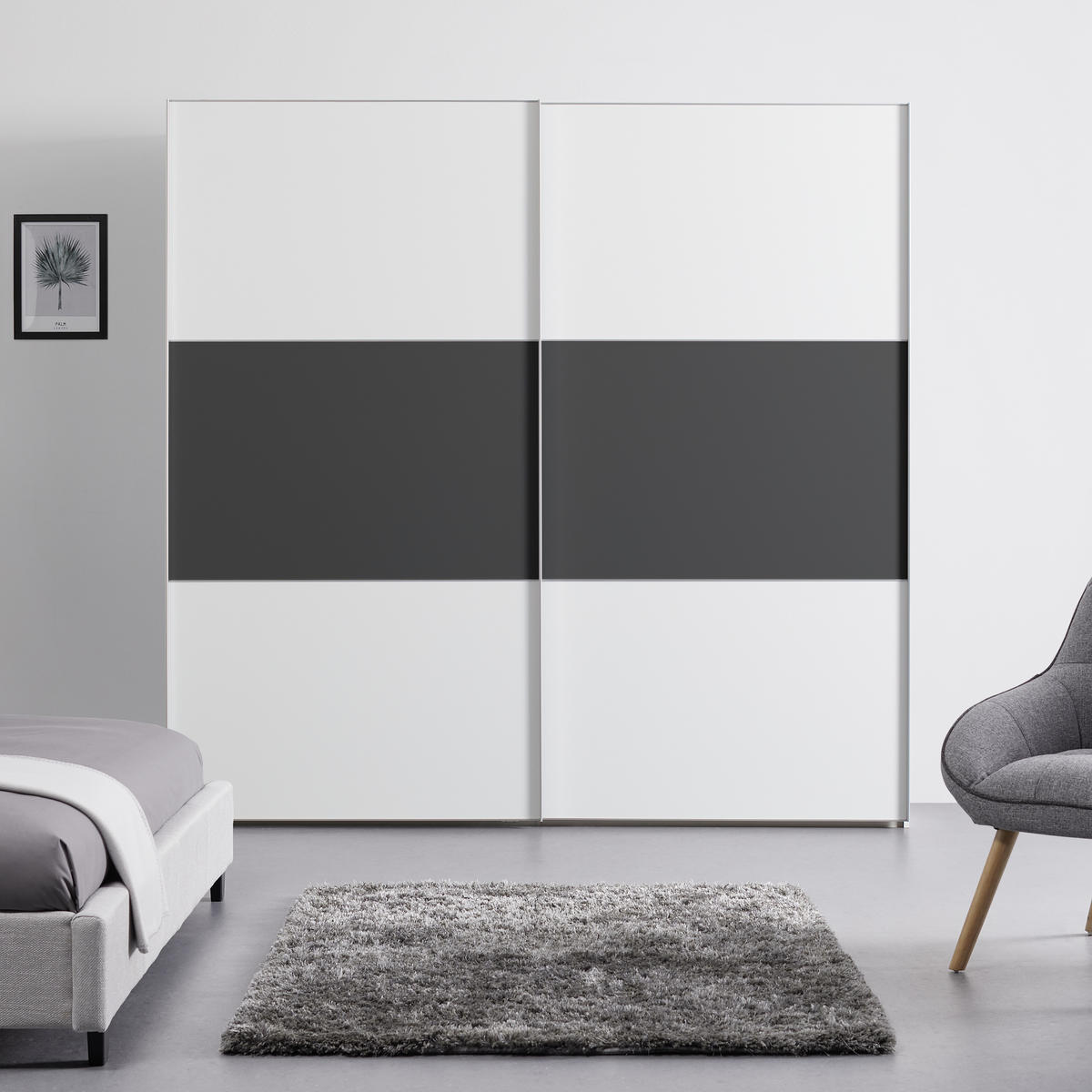 SCHWEBETÜRENSCHRANK in Anthrazit, Weiss  - Weiss/Anthrazit, Design (225/222/68cm) - MID.YOU