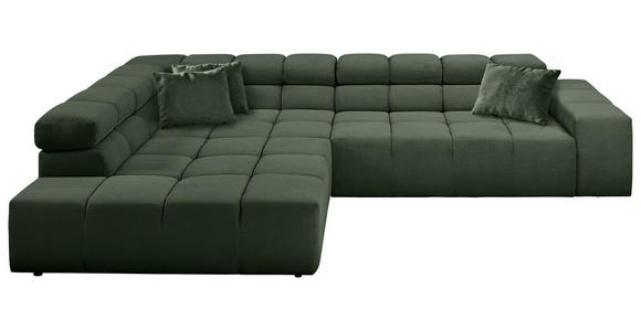 ECKSOFA  in Feincord Olivgrün  215/319 cm  - Schwarz/Olivgrün, Design, Kunststoff/Textil (215/319cm) - Hom`in