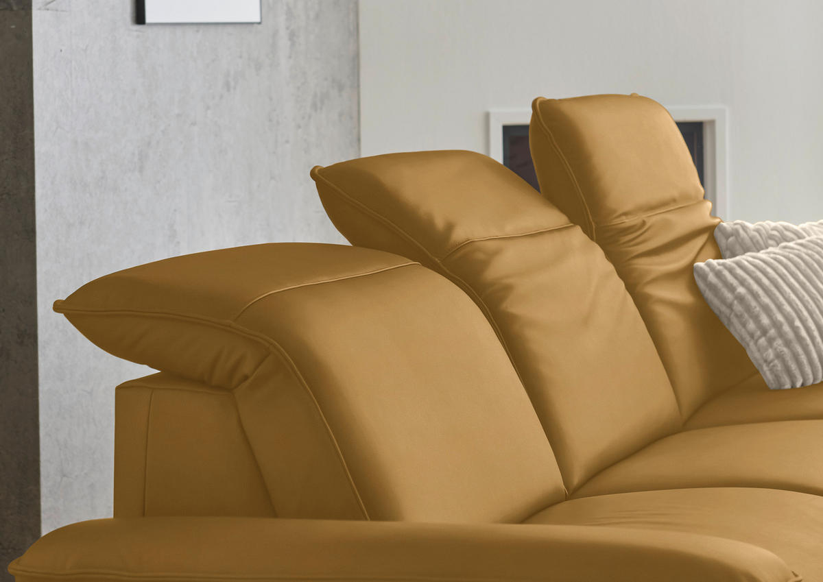 ECKSOFA  Echtleder Currygelb  - Currygelb/Schwarz, Design, Leder/Metall (307/169cm) - Beldomo Premium