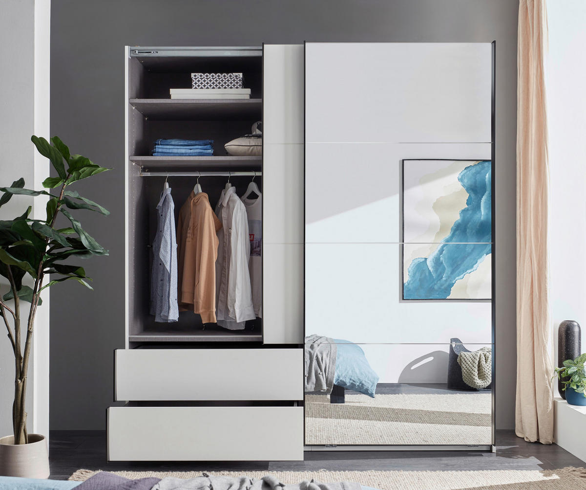 SCHWEBETÜRENSCHRANK  in Schwarz, Weiß  - Schwarz/Weiß, MODERN, Glas/Holzwerkstoff (215/225,5/60,5cm) - Xora
